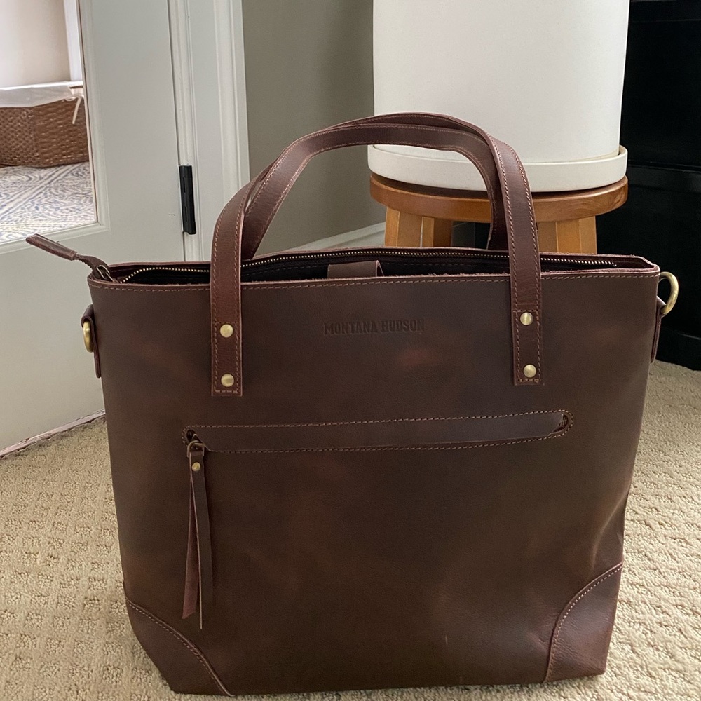 Montana Hudson Brown Leather Work Tote with matching Wallet